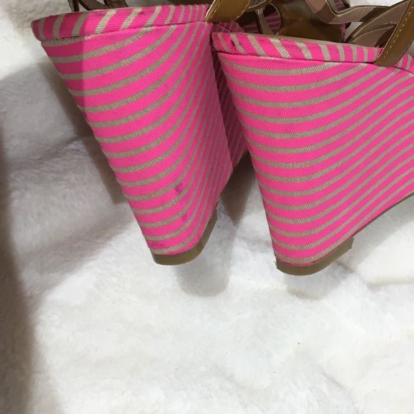 Tommy Hilfiger Open Toe Camel leather strap Pink Stripe wedges - 9.5 - Picture 6 of 8